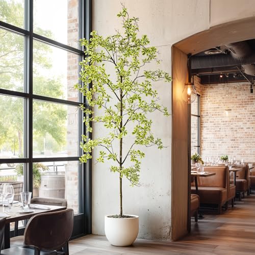 Erimda Faux Black Olive Tree 8ft, Faux Plants Indoor Large Tall Tree Artificial Shady Lady Tree with Natural Wood Trunk & Realistic Leaves, Fake Olive Plant for Home Office Indoor Decor - color: White, size: 8ft