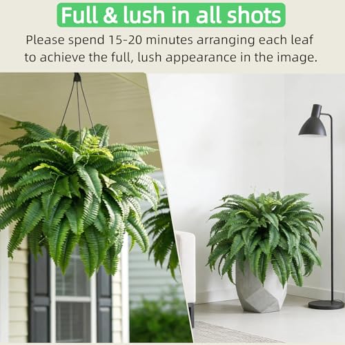 53" Large Artificial Boston Fern for Outdoor,100 Leaves Full & Lifelike Fake Fern Plants for Outside,UV Resistant Faux Fern for Hanging Planters, Porch, Patio Poolside Indoor Outdoor Decor - size: 53INCH
