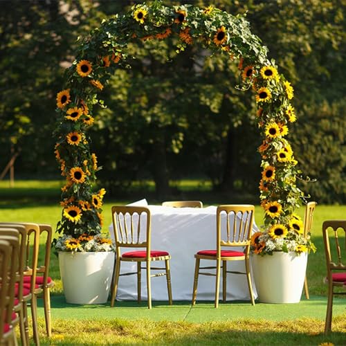 4 Pack Artificial Sunflower Garland Decorations,7.5ft Silk Sunflowers Hanging Fake Vines with Green Leaves,Garland for Table Mantel Birthday Backdrop Garden Wedding Wall Decor,No Fade & Easy Clean - color: Yellow4, size: 4 Pack