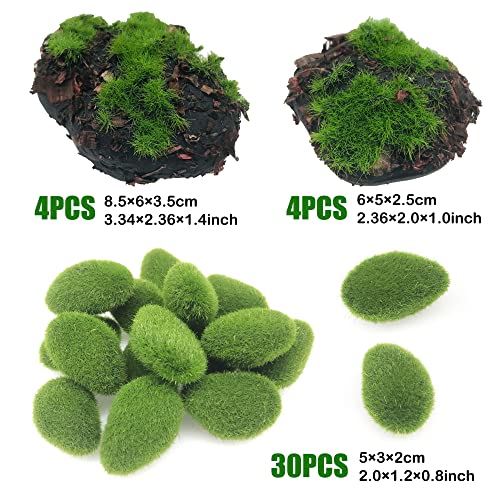 Woohome 38 PCS Faux Moss Stones Artificial Moss Rocks Decorative, 30 PCS Faux Green Moss Covered Stones und 8 PCS Sawdust Moss Decor for Fairy Gardens, Floral Arrangements, Crafting - color: 38 Pcs Sawdust-a