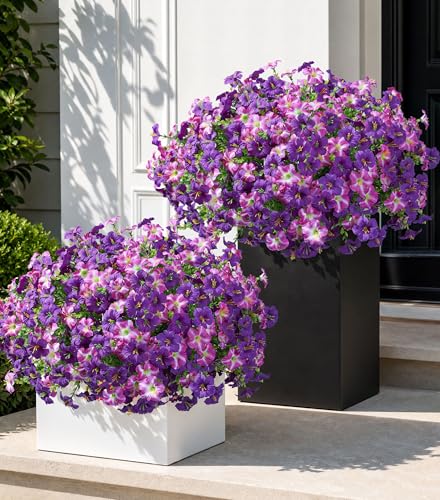 Artificial Flowers for Outdoors Decoration, 20 Bundles Faux Morning Glory with Eucalyptus Look Real UV Resistant Fake Plants Silk Flowers for Outside Yard Gardens Porch Patio Planter Home Urn, Mix - color: 2 Color(10 Purple, 10 Gradient Fuchsia)
