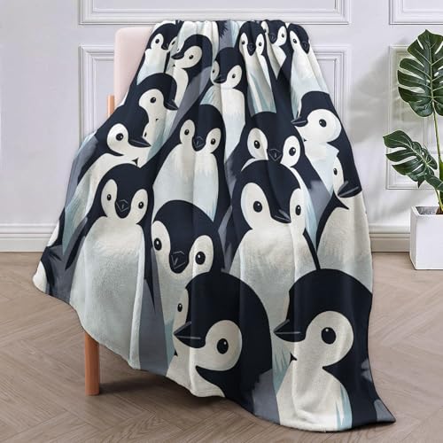 Penguin Party Fleece Blanket - Adorable Penguin Design, Soft Throw 60x80 inches, Fun Winter Decor - Blue & Black - color: Color452, size: 60"x80"