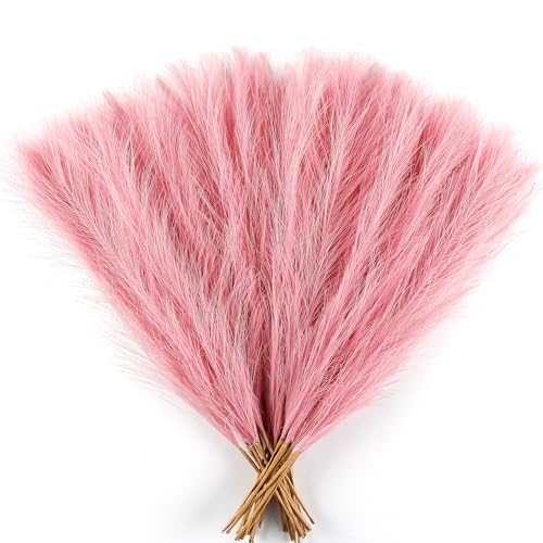 Pink Pampas Grass Small, 30 Pcs 17" Faux Pampas Grass Short Decor, Pompas Grass Flower Arrangement and Vase Filler for Boho Home Wedding Decoration - color: Pink, size: 17'' Tall