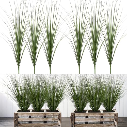 6PCS Fake Plants Artificial Wheat Grass Greenery Plastic Plants Fake Grass Artificial Plants for Outdoor Decor Artificial Grass Plant with Greenery Stems for Indoor Home Decoration 26.4" - size: Tall-6PCS