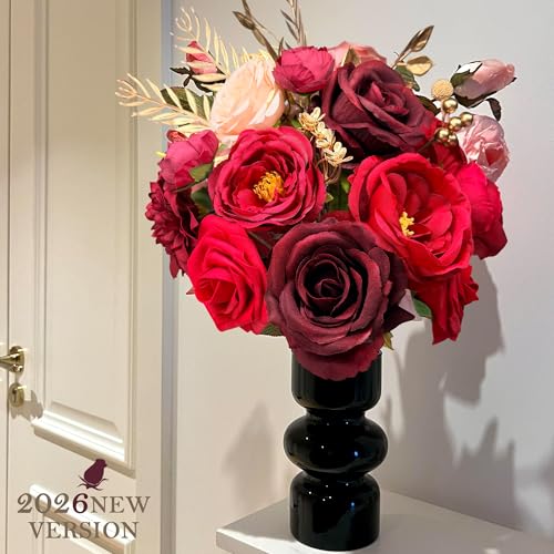Red Artificial Flowers Home Decorations Combo Set Fake Flowers Silk Roses for DIY Wedding Bouquets Home Decorations Change Centerpieces Arrangements Baby Shower Party Bridal - color: Red&pink