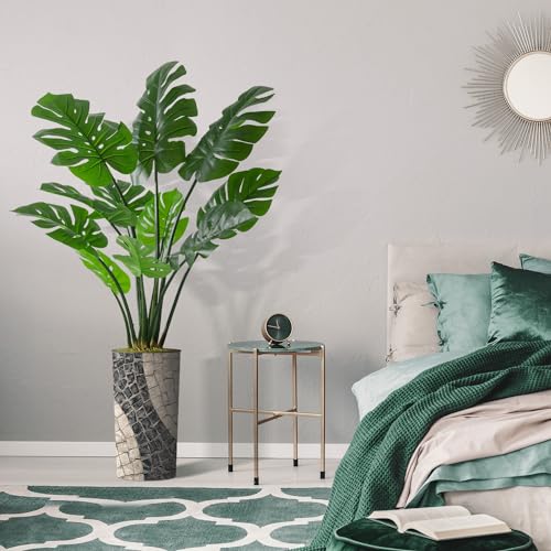 Artificial Tree in Geometric Pattern Planter, Fake Monstera Silk Tree for Indoor and Outdoor Home Decoration - 65" Overall Tall (Plant Pot Plus Tree) - style: Monstera Plant