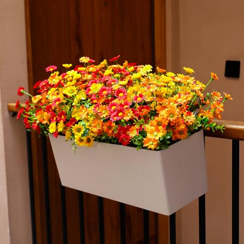 alyptus Faux Flowers Outdoor Artificial Flowers – 12 Bundles UV Resistant Fake Flowers for Spring Summer Planter Porch Patio Yard Garden Decoration(Red 5, Orange 5, Yellow 2) - color: Orang Red Yellow 12 Bundles