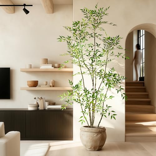 Large Faux Plastic Silk Plants Tall Artificial Nandina Trees Indoor Outdoor Realistic Floor Plant Potted Fake Bamboo Tree for Home Living Room Office Front Porch Patio decoracion Housewarming Gift - color: Green, size: 6ft 7in