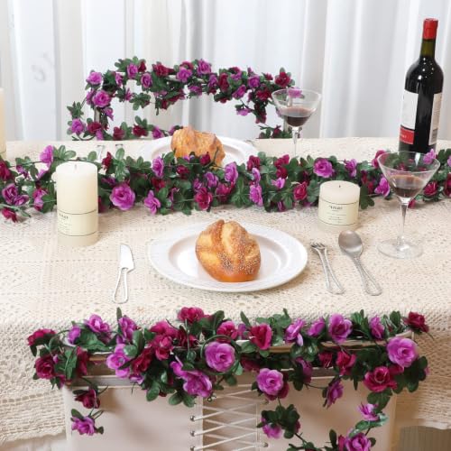 MARTINE MALL Flower Garland Rose Vines, 2 Strands 16.5Ft Flowers Vines for Bedroom, Rose Flower Garland Decoration, Purple Rose Floral Garland for Room Table Birthday Wedding Party Garden Wall Decor - color: Purple, size: 2 Packs