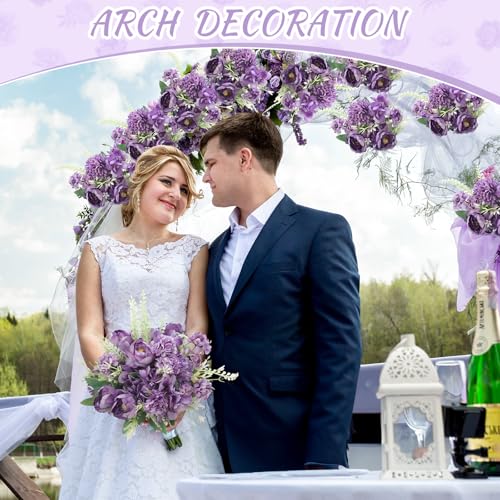 Lyrow 8 Pcs Peony Artificial Flowers Fake Silk Hydrangea Bouquet Elegant Peony Flowers for Wedding Decoration Faux Realistic Floral for Home Party Table Centerpieces Arrangement (Purple) - color: Purple