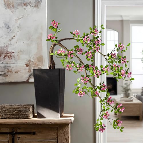 Artificial Bonsai Tree Fake Plant in Pot 2.6FT Artificial Flowers Plants Artificial Spring Flowers Tree Bonsai with Lifelike Leaves Realistic Flowers for Living Room Stairwell Patio Decor(Rose Red) - color: Rose Red