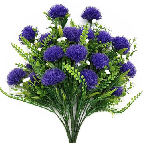 PASYOU Simulation Dandelions, 12 Inch Artificial Dandelions Fake Dandelion Flowers, Gerbera Flower Ball Faux Plants Bouquet for Table Arrangement Wedding Party Decorations Garden Balcony Purple 4 Pack - color: Dandelions - Purple 4 Pack