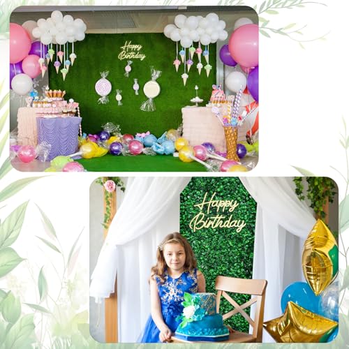 18 Pcs 24"x16" Artificial Grass Wall Panel, Neon Sign 16.5" x 12.2" with Dimmable Switch for Indoor Outdoor Patio Balcony Greenery Garden Privacy Fence Party Wedding Birthday Decor(Happy Birthday) - style: Happy Birthday
