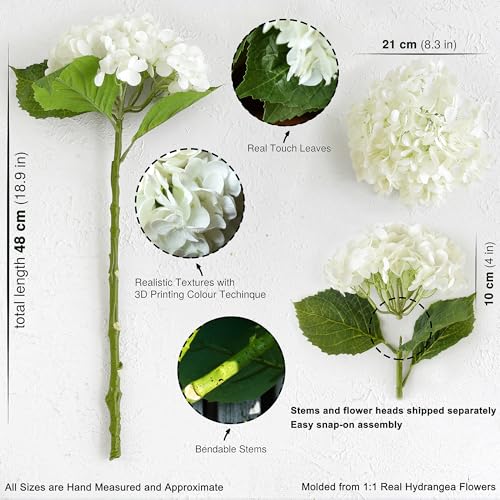 FiveSeasonStuff Snowy White Real Touch Hydrangea Flowers – 3 Large Stems Artificial Hydrangeas for Wedding Bouquets, Centerpieces & Home Table Decor – Gift Box Included - color: Snowy White Bloom (3 Stems)