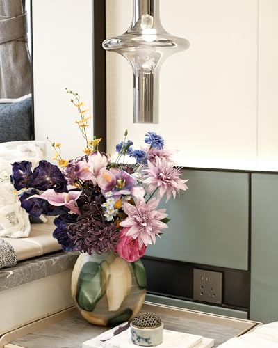 Artificial Flowers & Fake Flowers Bouquet, Lifelike Faux Silk Spider Lily Arrangement, Luxe Jewel Tone Centerpiece for Home Wedding Party