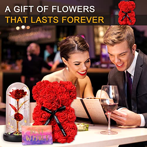 Handmade Gifts for Her Anniversary Romantic,Gorgeous Birthday Gifts Unique Preserved Roses Forever Flowers with I Love You in 100 Languages Necklace Giftsfor Wife Girlfriend Wife Mom Gifts - color: Red Necklace