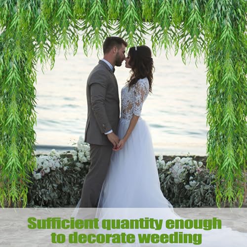 Daifunli Artificial Hanging Plants Fake Hanging Ferns Plastic Faux Plants for Wall Room Garden Garland Indoor Outdoor Decor No Basket (8 Pcs,Willow) - style: Willow