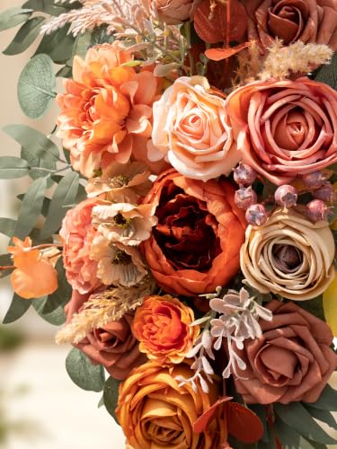 Lisuun Artificial Wedding Arch Flowers with Chiffon Runner, Pack of 3 | Includes 2 Flower Swags, 1 20ft Chiffon Runner and Zip Ties for Wedding Arches, Arbors and Backdrops - color: Autumn Orange