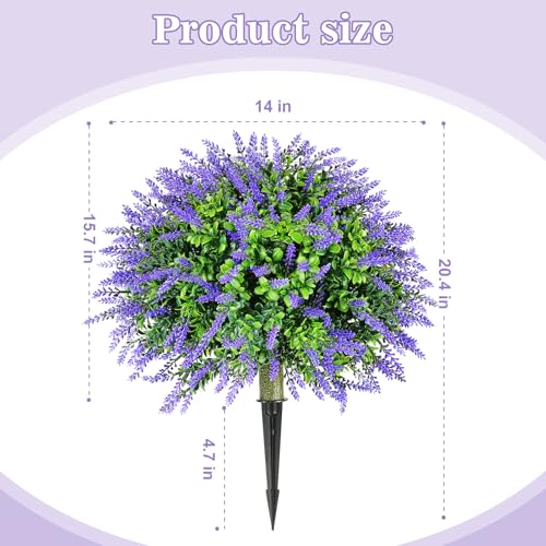 Set of 2 Artificial Christmas Boxwood Topiary Ball Shrubs, 20" UV-Resistant Faux Outdoor Plants with Ground Spikes — Realistic Purple and Green Decorative Bushes for Porch, Patio, Garden, Yard Décor - color: 2pcs 20in Lavender Boxwood