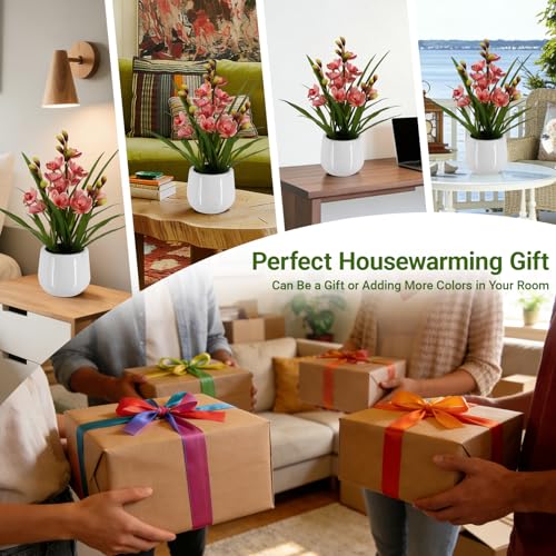 Fake Orchid Plant 19" Tall, Realistic Touch Leaves, Potted Cymbidium Artificial Plants Indoor for Home Decor Small Office Home Living Room-Pink - size: 19 Inch Cymbidium Orchid Pink