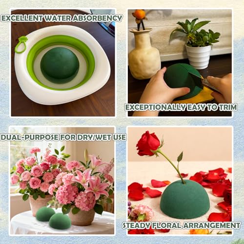 TS-MAYKA 2 Pcs Floral Foam Half Balls 5.5"W x 2.76"H, Green Round Styrofoam Half Sphere for Fresh and Artificial Flower Arrangements, Dry Wet Flower Foam Blocks for Craft, Party, Home Decor (5.51″)