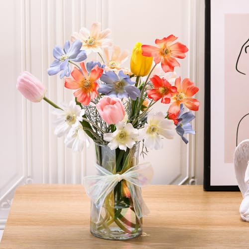 Hoteam 8 Pcs Wildflower Artificial Flowers Fake Flowers 24'' Cosmos Silk Flower 18'' Faux Tulip Long Stem Wildflower Colorful Coreopsis Bouquet for Wedding Floral Arrangements Garden Table Decoration