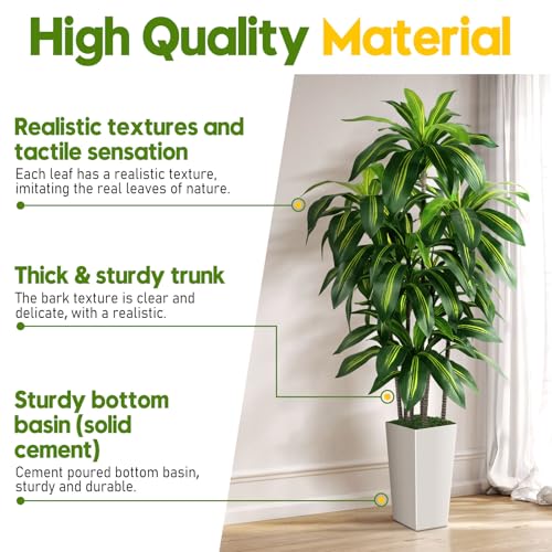 Artificial Dracaena Tree Indoor, 5FT Tall Fake Tree with White Tall Planter, Artificial Tree Fake Yucca Potted Tree for Home Office Living Room Decor, Tall Artificial Plant for Housewarming - color: White, size: 5ft