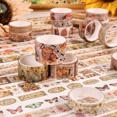 Natural Washi Tape Set, 42 Rolls - Floral, Butterfly, Bee, Botanical,Letter, Vintage Writable Scrapbooking Tapes for Journaling, Bullet Diaries, Card Making, Gift Wrapping, Aesthetic Craft Supplies - style: Nature
