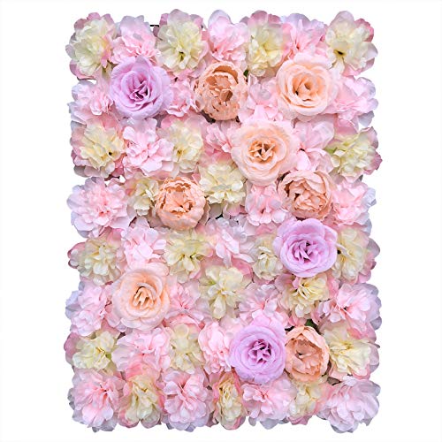 16"x 24" Artificial Flower Wall Panels,Flower Wall Mat Silk Panels for Outdoor Garden Backyard Fence Fence Privacy Screen and Indoor Wall Decor(5Pcs Champagne+Light Pink) - color: 5Pcs Champagne+Light Pink