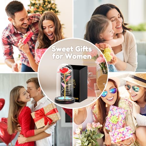 Otlonpe Preserved Forever Mothers Day Flower Gifts for Mom, Glass Light Up Rose Gifts for Women Grandma Girlfriend Wife Sister Her, Valentines Mothers Day Christmas Birthday Womens Gift (Red) - color: Red