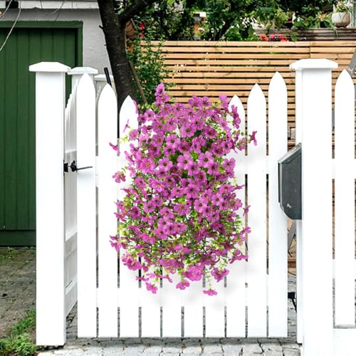 INQCMY Artificial Hanging Flowers with Basket for Spring Outdoor Decoration 3 Bunches of Silk Daisy Flower Uv Resistant for Garden Porch Patio Balcony Yard Decor (Purple2) - color: Purple2