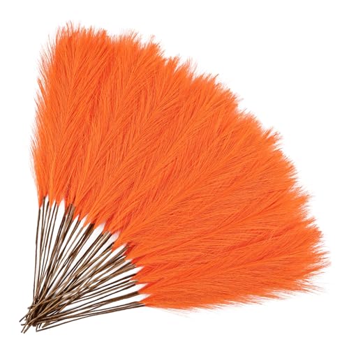 50pcs Orange Pampas Grass 21.6 Inch Non-Shedding Faux Pampas for Vibrant Warm Home, Boho Weddings and Terracotta Tone Vase Arrangements - color: Orange
