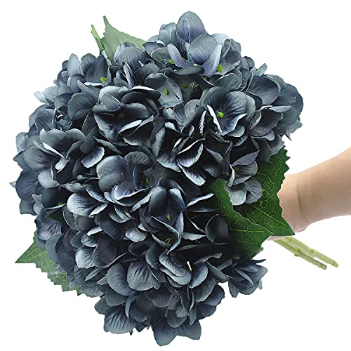 6Pcs Artificial Fake Flowers Plants Silk Hydrangea 1 Flower Head Arrangements Wedding Bouquets Decorations Plastic Floral Table Centerpieces Home Kitchen Garden (Dark Grey) - color: Dark Grey