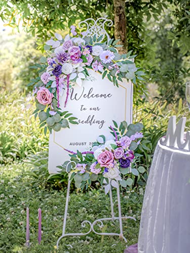 Lisuun Wedding Arch Flowers, Artificial Flowers for Decoration, Large Flower Swag for Boho Styles Wedding Ceremony Floral Decor - Pack of 2 - color: Purple&light Purple