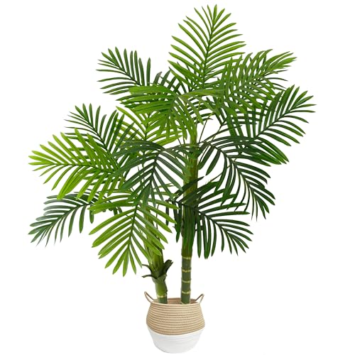Warmplants Artificial Palm Tree, 4ft Golden Cane Fake Palm Plant with Basket, Phoenix Palm UV Resistant Faux Plants for Indoor Outdoor Home Garden Patio Office Décor - color: Palm, size: 4ft