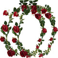 FiveSeasonStuff Classic Red Artificial Silk Roses Flower Garland, Bendable Hanging Vines (2pcs, 11ft) - color: Classic Rose Red