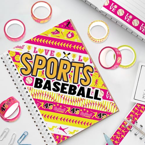 FYSUIMU 12 Rolls Softball Washi Tape Softball Birthday Party Decorations Sports Ball Masking Tape Set Pink Yellow Decorative Wrapping Paper Tapes for Scrapbook Journal DIY Art Crafts - style: Softball