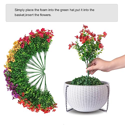 HyeFlora Artificial Faux Hanging Plants Flowers Basket for Outdoor Outside Spring Summer Decoration, Fake Silk UV Sun Resistant Realistic Colorful Daisy for Porch Patio Balcony Home - color: Mixed Color