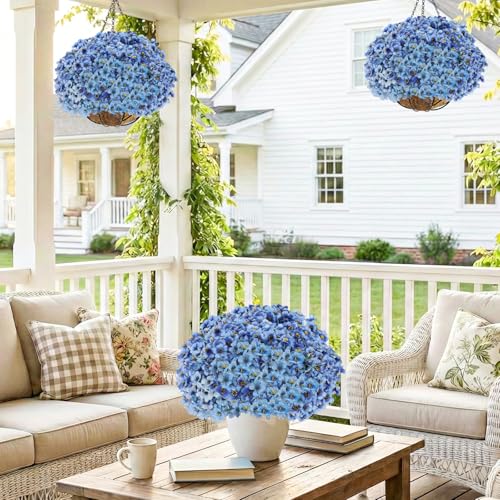Powbrace 60 Pack Artificial Flowers for Outdoor Indoor Fake Plants, Faux Silk Flowers for Outdoors Outside Front Porch Hanging Planter Window Box Garden Spring Decoration(Blue) - color: Blue, size: 60 Bundles