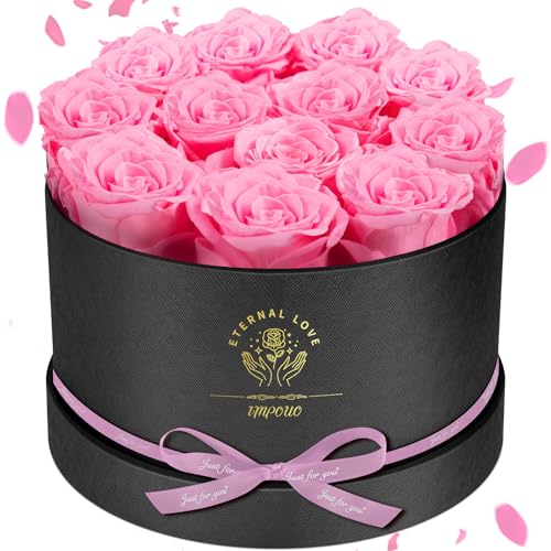 Impouo Forever Flowers, 12 Roses in A Box, Real Preserved Roses, Birthday Gift for Women, Mother's Day, Anniversary, Red Rose (Pink, 12 Rose) - color: Pink, size: 12 Rose