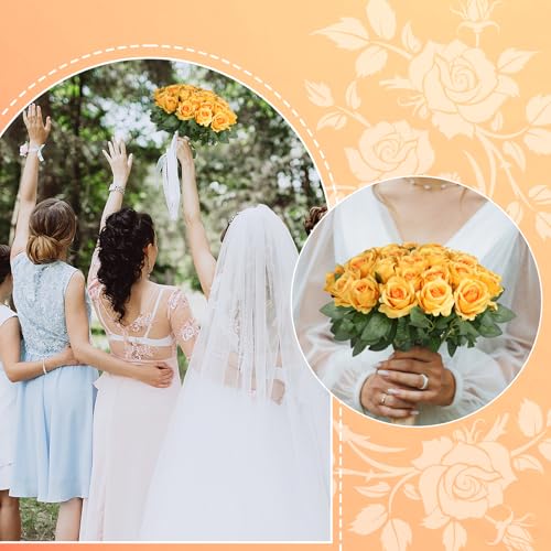 30pcs Fake Roses Artificial Silk Flowers Long Stems Bouquet for Wedding Bridal Shower Party Home Decoration (Gradient Yellow) - color: Gradient Yellow