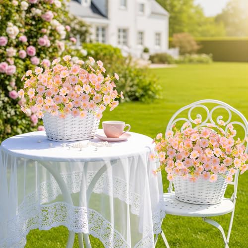 MACTING Artificial Flowers for Outdoors 12 Bundles UV Resistant Fake Flowers No Fade Faux Outdoor Plants for Indoor Outside Planters Garden Porch Yard Window Home Summer Decorations(Pink) - color: Pink, size: 12PCS