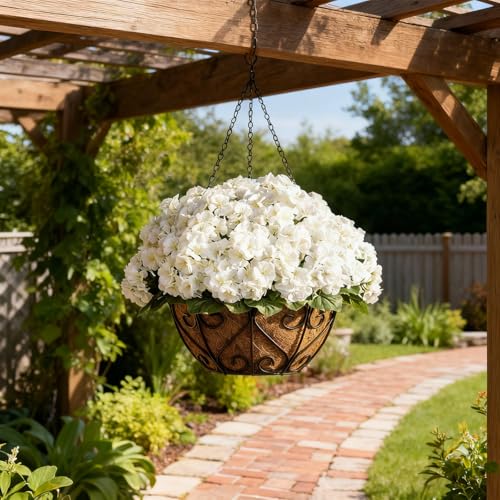 12Pcs Geraniums Artificial Flowers Realistic Outdoor 15" White Silk Geraniums for Outdoors UV Resistant Look Real Fake Flowers for Planters Garden Porch Patio Balcony Cemetery Table Decor - color: White-12pcs