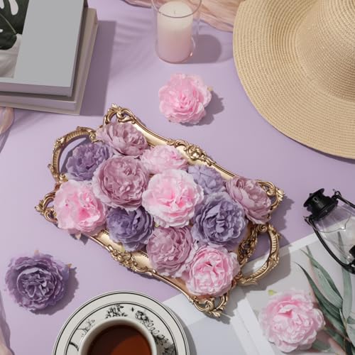 Thiccywoov 50 Pcs Artificial Flowers, 3.2 Inches Silk Rose Head Flowers Fake No Stem for Wedding Bridal Bouquet Home Floral Decor DIY Centerpieces Arrangements Party Tables Decoration(Pink Purple) - color: Pink Purple