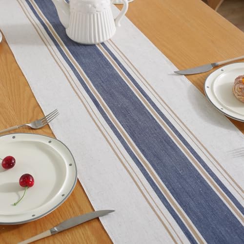 Niviy Blue Table Runner 72 Inches Long with Tassels, Summer Blue Decor Washable Embroidered Striped Braided Boho Table Runners for Wedding Bridal Baby Shower Decoration 12 x 72 Inches - color: Blue, size: 12 x 72 Inches