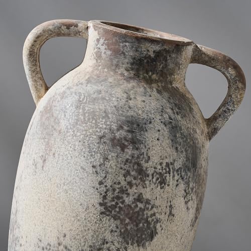PORCER 9.84 Inch Ceramic Vase with Handles, Tuscan Decor Antique Terracotta Vase, Rustic Decorative Flower Vase for Home Decor, Farmhouse, Living Room, Table, Bedroom, Office, Entrance- Gray - color: Gray