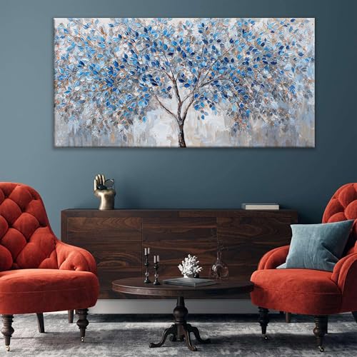 Large Wall Art For Living Room Blue White Tree Leaves Artwork Decor Modern Wall Art For Office Bedroom Kitchen Canvas Prints Decor Ready To Hang 29x58 Inch - color: White Blue, size: 58"L x 29"W