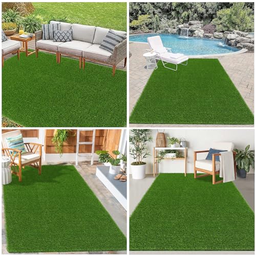 Bsmathom Artificial Grass Rug Indoor Outdoor Rug, 4x6Ft Artificial Grass Area Rug for Patio, Synthetic Artificial Grass Turf Fake Grass Rug with Drainage Holes for Balcony Garden Lawn Landscape - size: 4x6 Feet