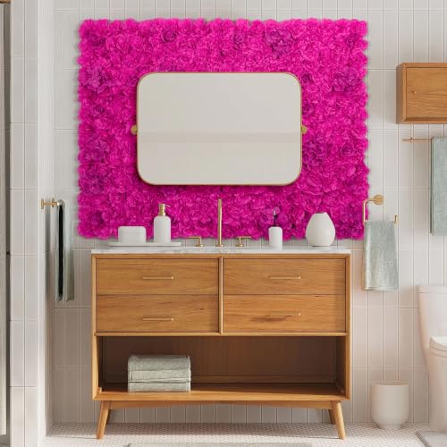 Flower Wall Backdrop 12pcs 16.5x16.5 Inch Floral Wall Panel Artificial Silk Rose Wall Decor Ideal for Wedding Celebrations, Festive Party Backdrops, and Home Decor-Bright Pink - color: Bright Pink, size: 16.5inch