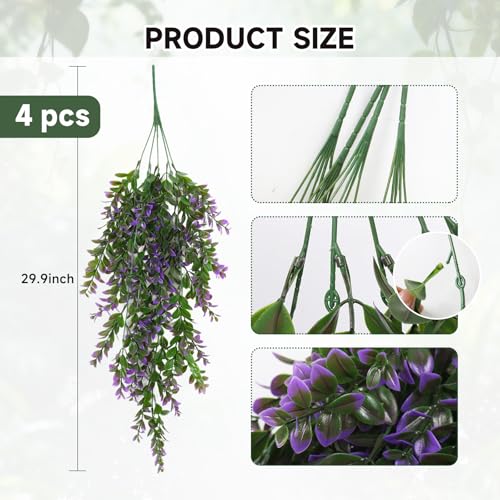 RECUTMS Artificial Hanging Leaves Plants 4Pcs Indoor Fake Vines Ivy Leaves Plastic Greenery Resistant Plastic for Wall Wedding Party Porch Garden Decoration(Purple) - color: Style2-purple